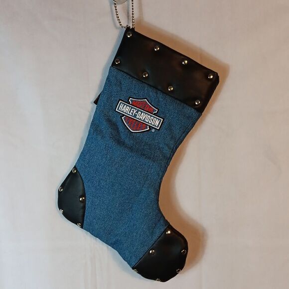 Harley-Davidson Denim & Faux Leather Studded Christmas Stocking - Picture 1 of 6